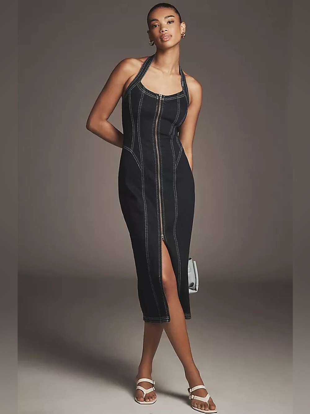 Denim halter midi dress